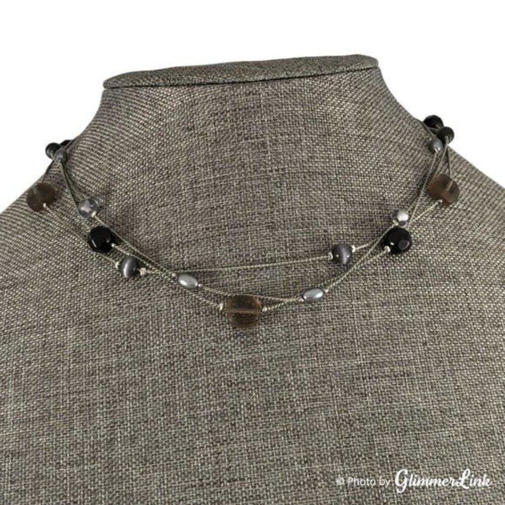 NY & Co Black & Gray Triple Strand Beaded Necklace - Picture 3 of 8
